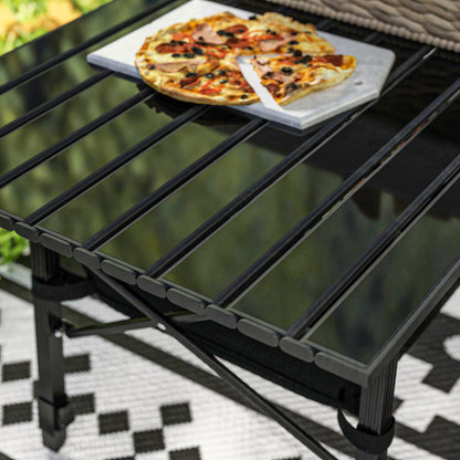 Folding Camping Table w/ Adjustable Height, Storage Basket, Black