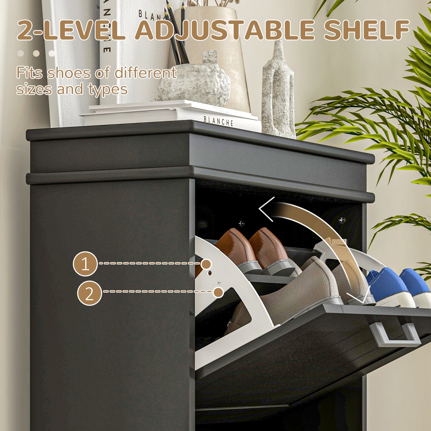 Slim Shoe Storage Cabinet with 2 Flip Drawers for Entryway, Black