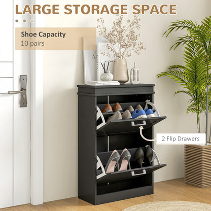 Slim Shoe Storage Cabinet with 2 Flip Drawers for Entryway, Black