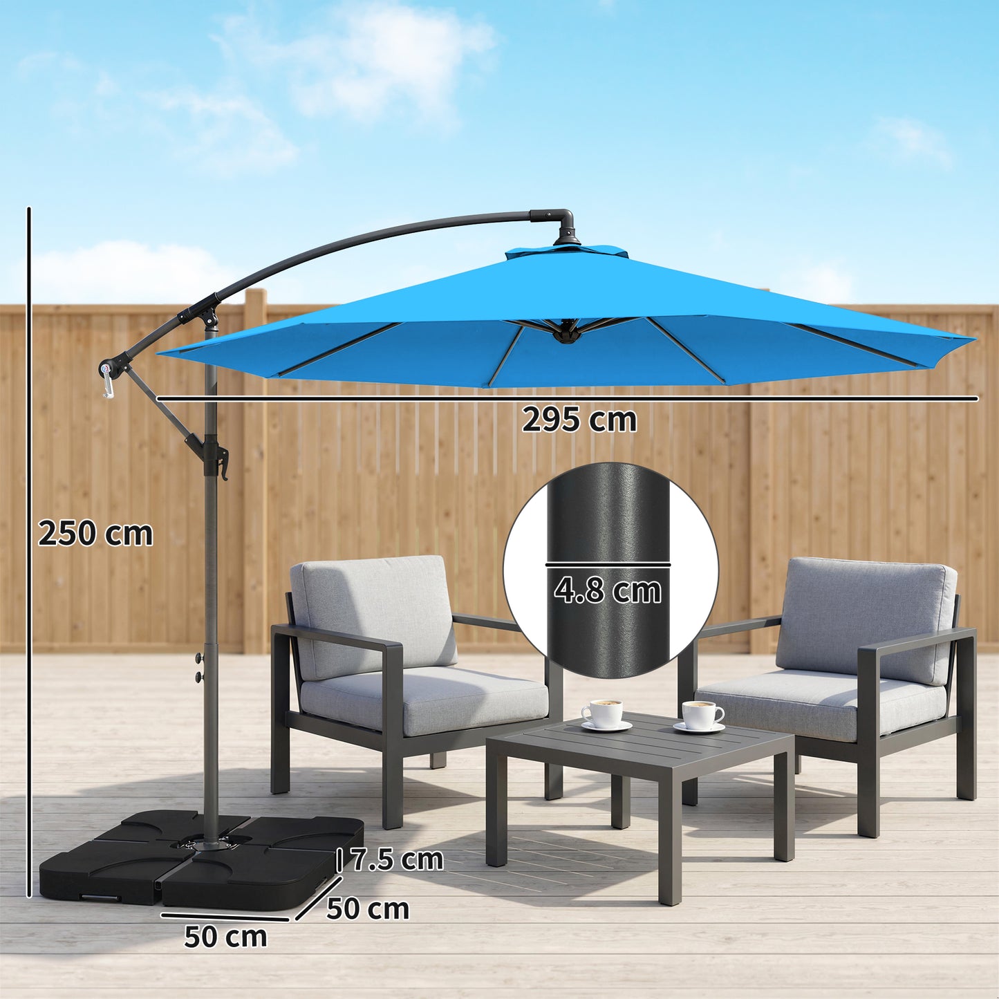 3(m) Banana Parasol Cantilever Umbrella Garden w/ Base Weights - Blue