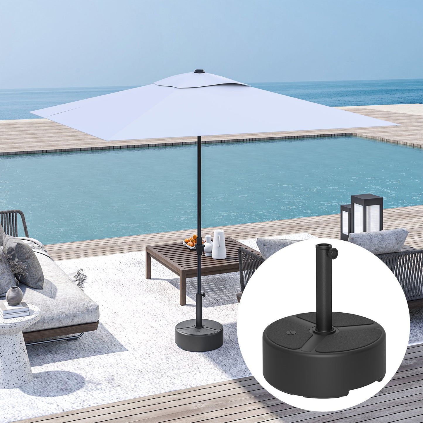 Round Garden Parasol Base, Sand/Water Filled Parasol Stand, Black