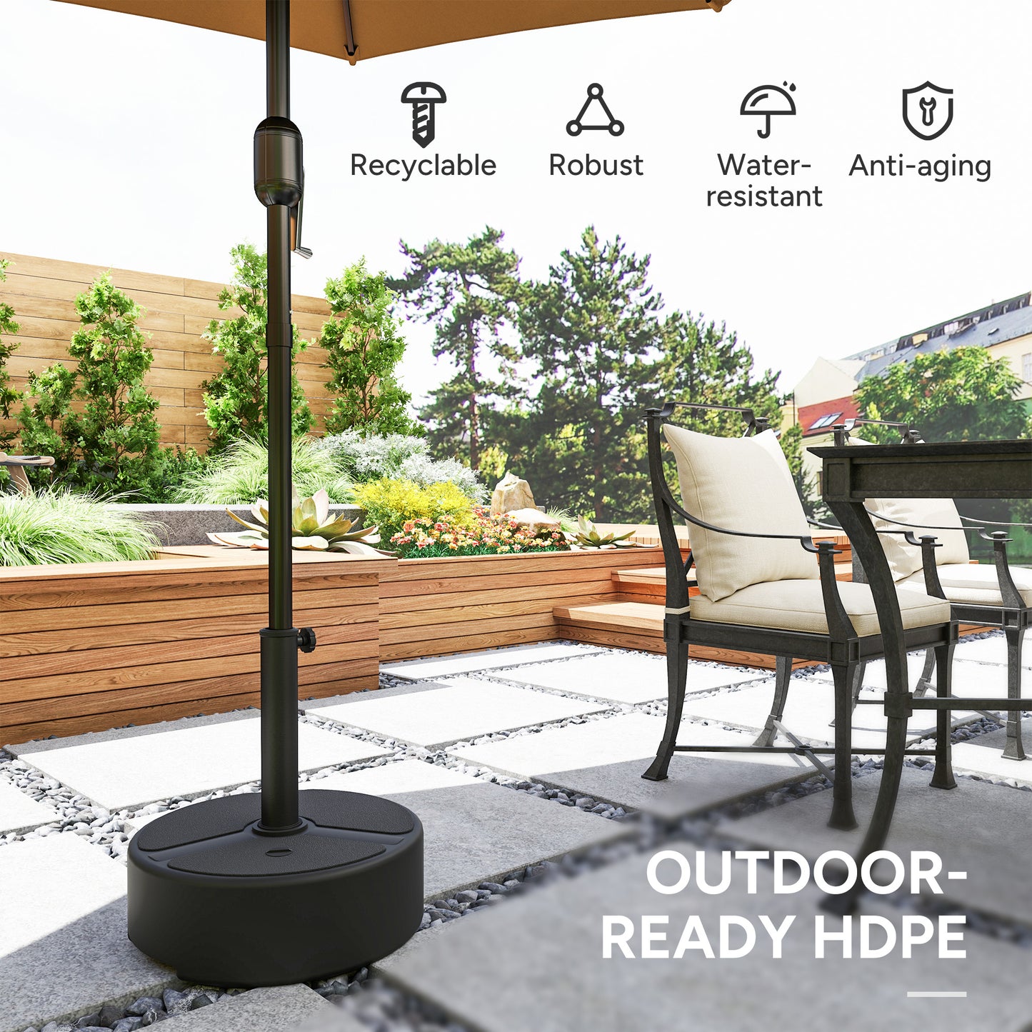 Round Garden Parasol Base, Sand/Water Filled Parasol Stand, Black