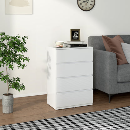 Bedroom Chest of Drawers, High Gloss 4 Drawers Dresser, White
