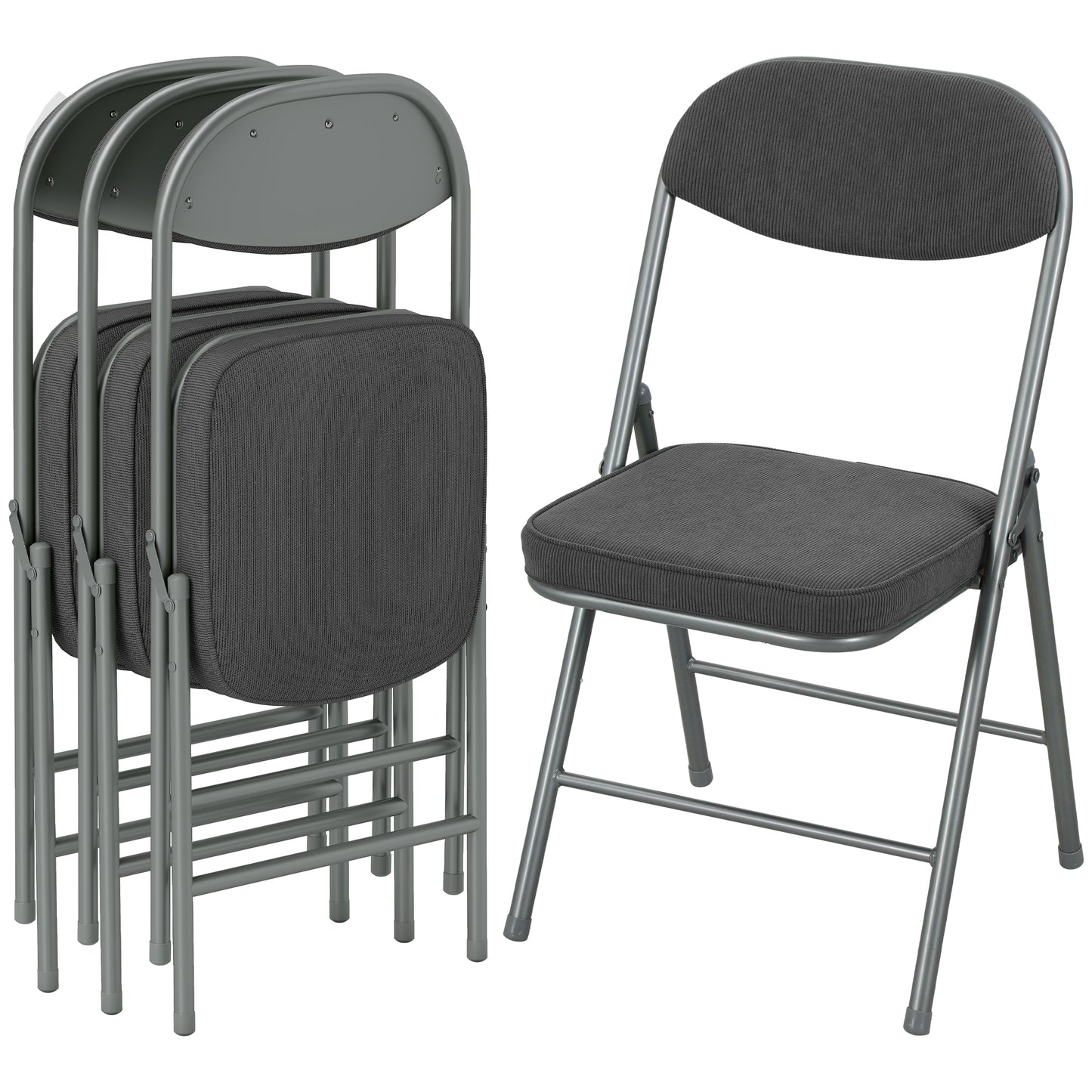 Folding Chairs Set of 4 with Cushioned Seat, Steel Frame, Dark Grey