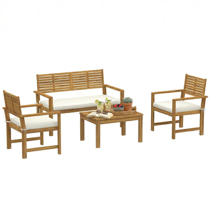 4 Seater Wooden Garden Furniture Set with Loveseat, Chairs, Table