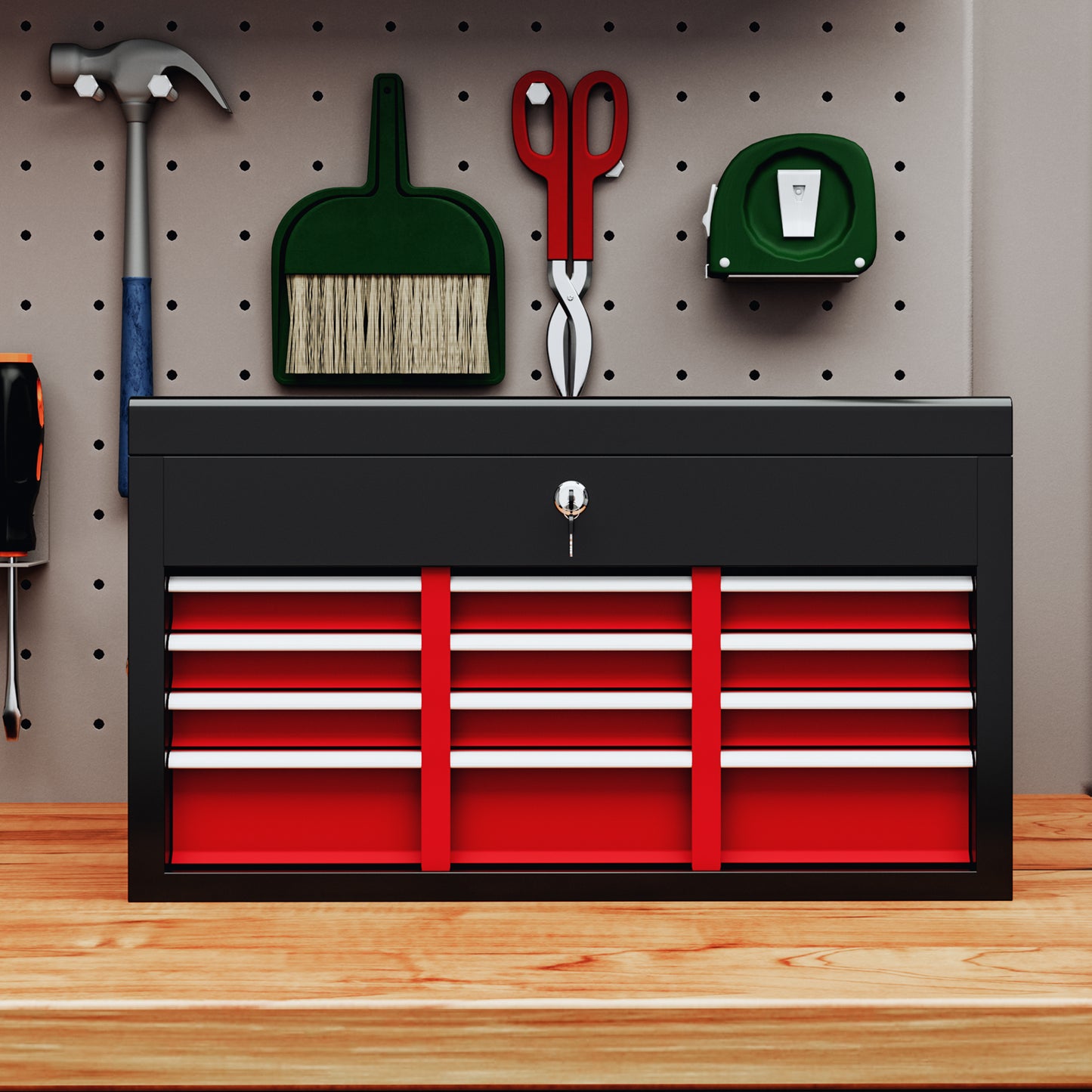 Lockable Metal Tool Chest w/ 6 Drawer, Ball Bearing Runners, Red
