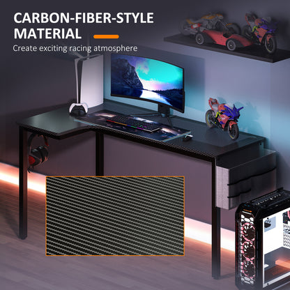 L-Shaped Corner Desk Computer with Fabric Bag and Hooks, Black