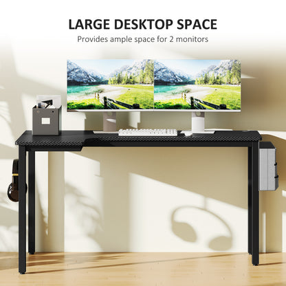 L-Shaped Corner Desk Computer with Fabric Bag and Hooks, Black