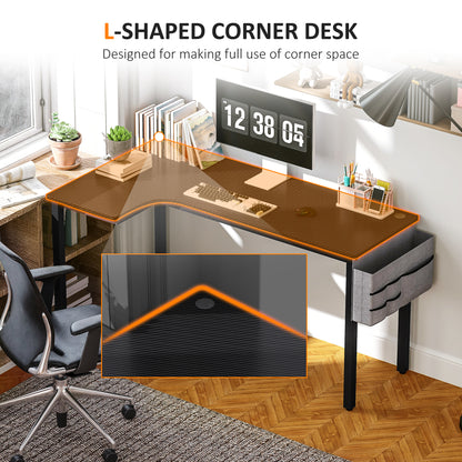 L-Shaped Corner Desk Computer with Fabric Bag and Hooks, Black