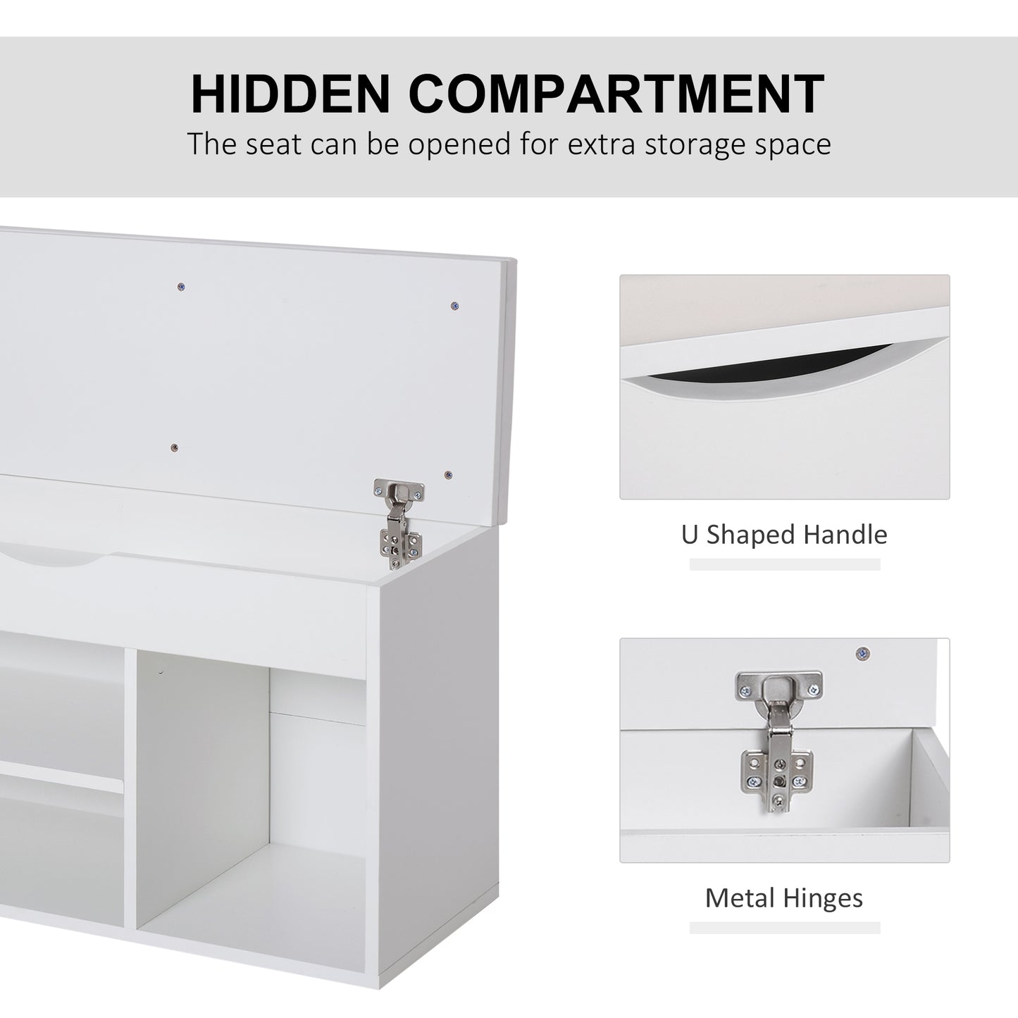 Wooden Shoes Cabinet Bench Hidden Storage Padded Seat Organiser White