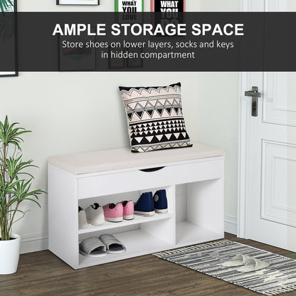 Wooden Shoes Cabinet Bench Hidden Storage Padded Seat Organiser White