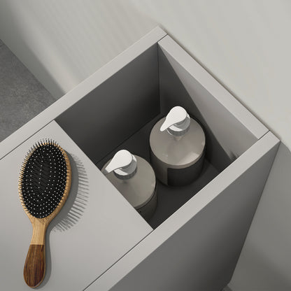 Slim Bathroom Storage with 2 Drawers, 2 Open and Wheels, Grey