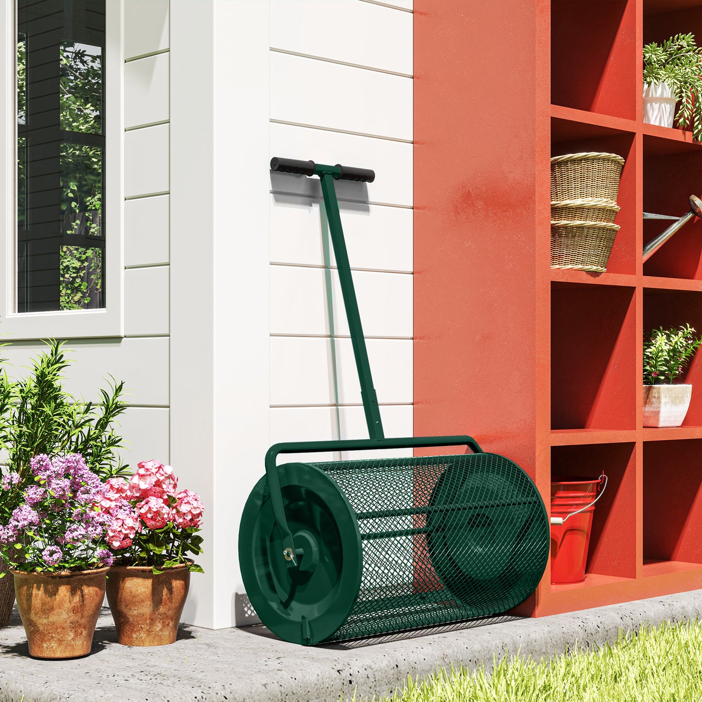 Compost Spreader, 24" Garden Spreader w/ Height Adjustable Handle