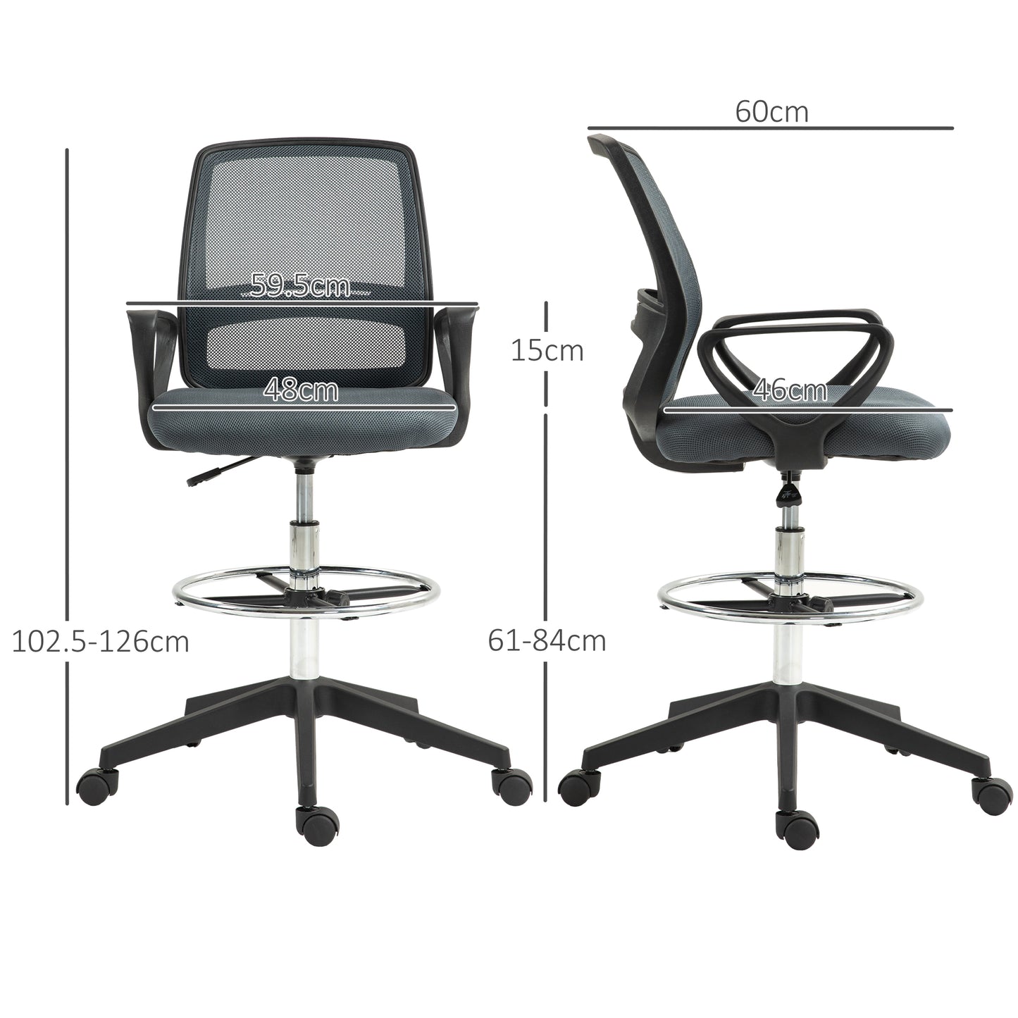 Draughtsman Chair Tall Office Chair with Adjustable Height Grey