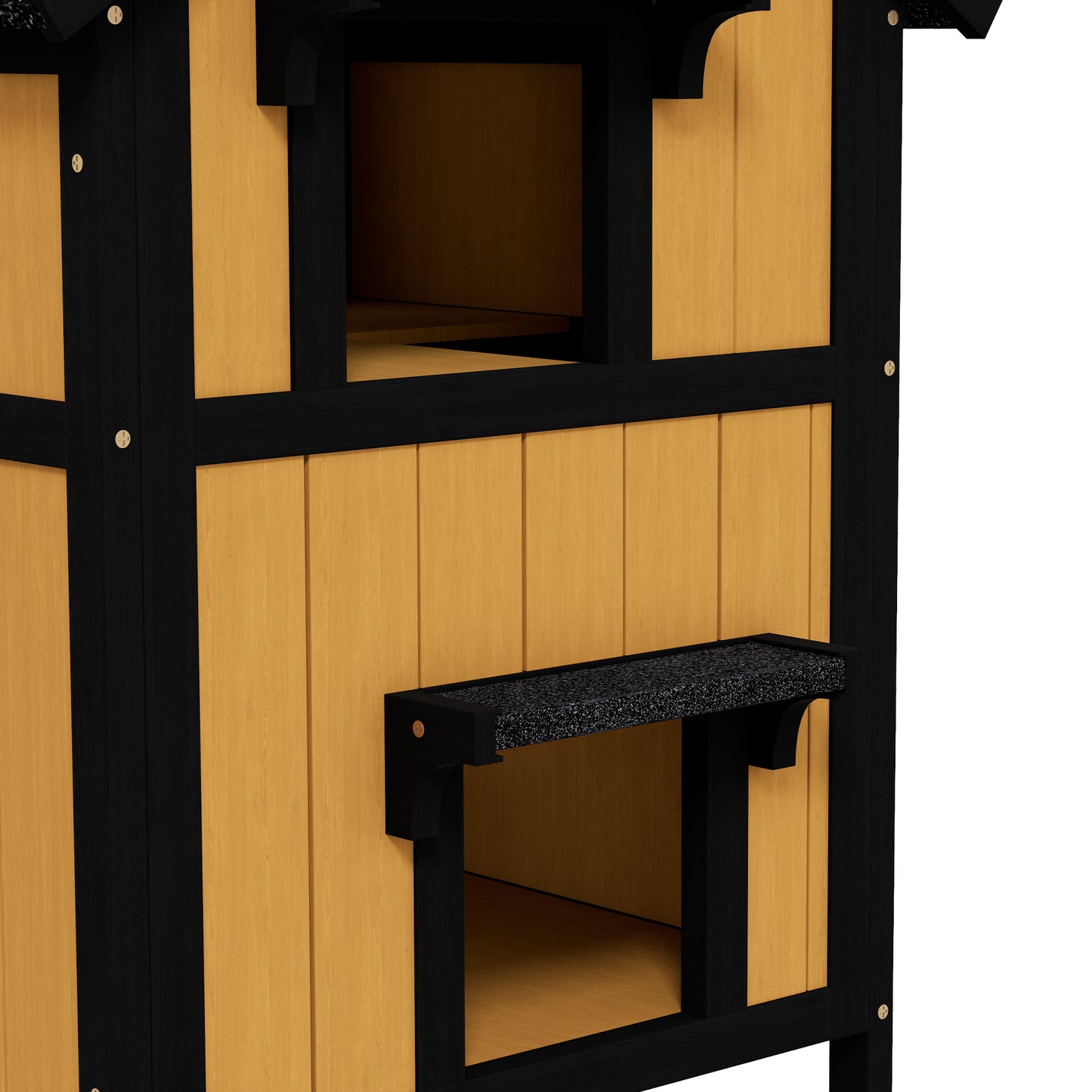 Wooden Outdoor Cat House w/ Flower Pot, Windows, Multiple Entrances