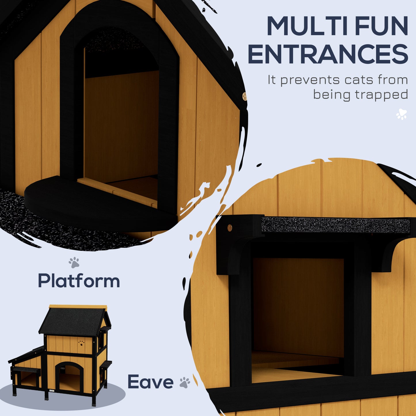 Wooden Outdoor Cat House w/ Flower Pot, Windows, Multiple Entrances