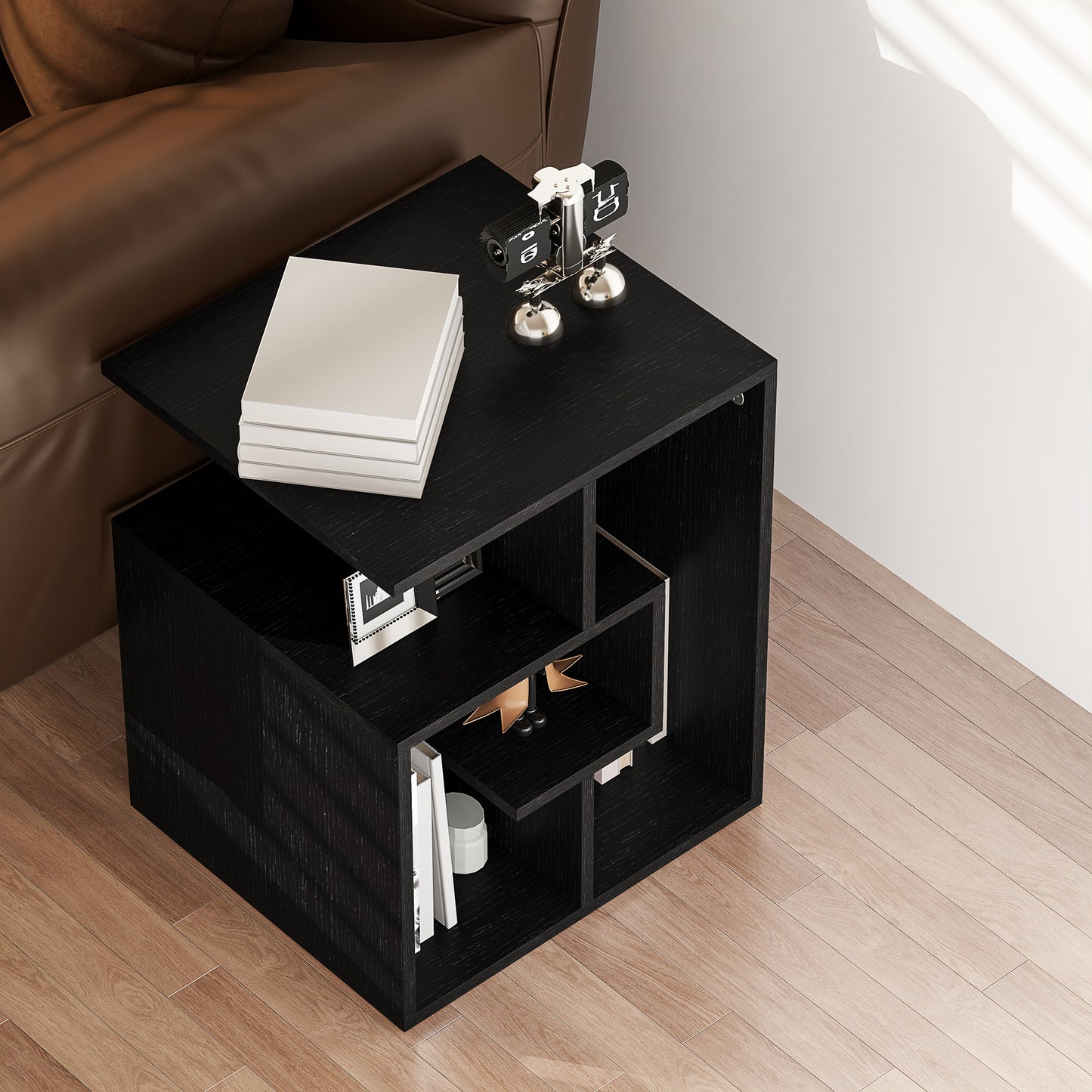 3-Tier Side End Table Open Shelves Storage Magazine Desk Black