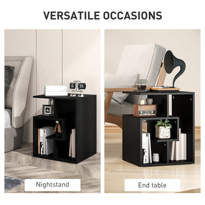 3-Tier Side End Table Open Shelves Storage Magazine Desk Black