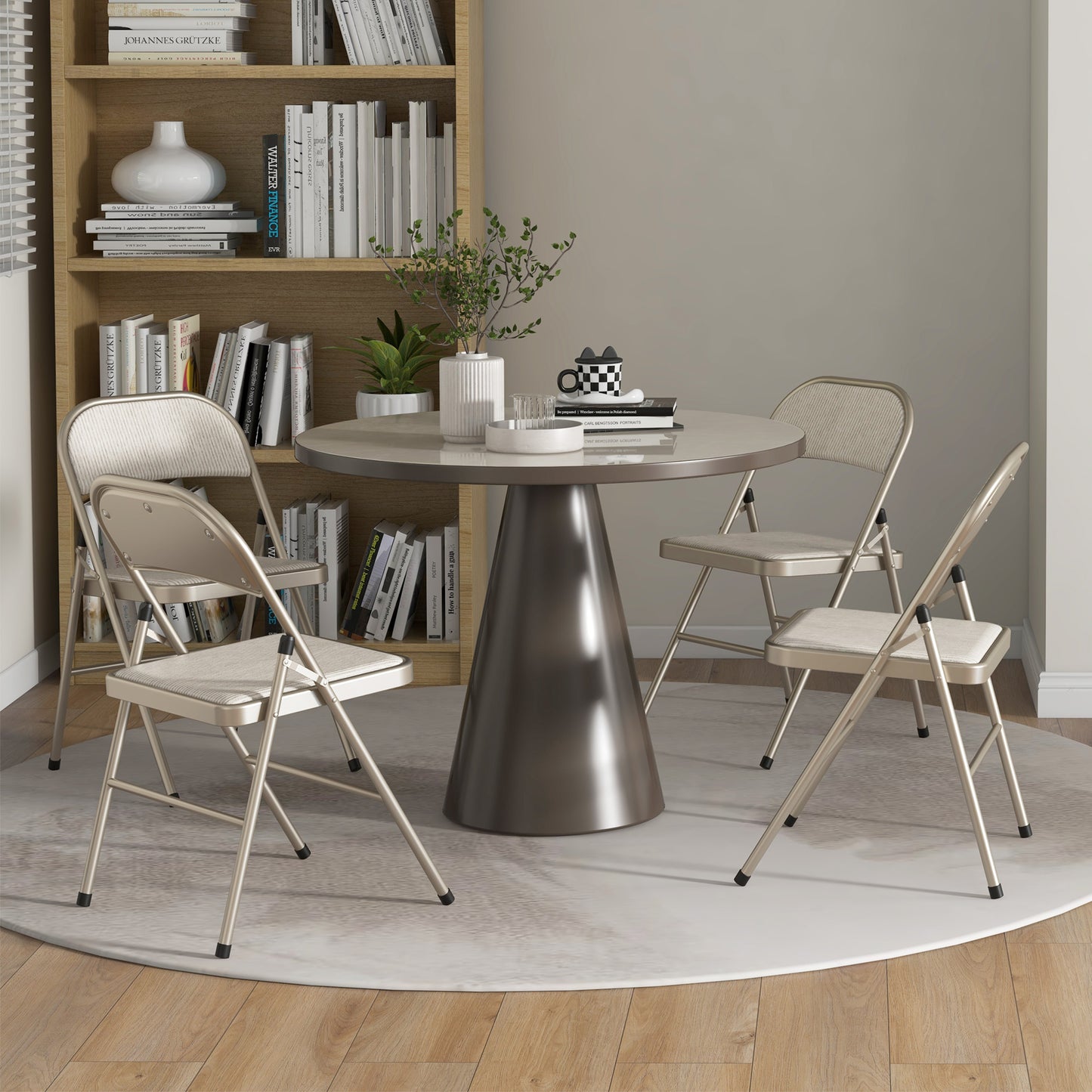 4 Pack Linen-Look Padded Folding Chairs with Cushioned Seat Beige