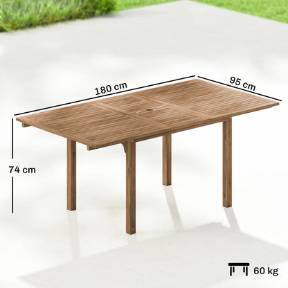 Extending Garden Table, Acacia Wood Outdoor Dining Table for 6-8