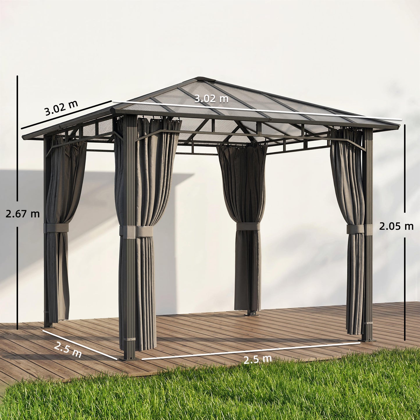 3 x 3 m Hardtop Gazebo with PC Roof, Aluminium Garden Gazebo, Tan