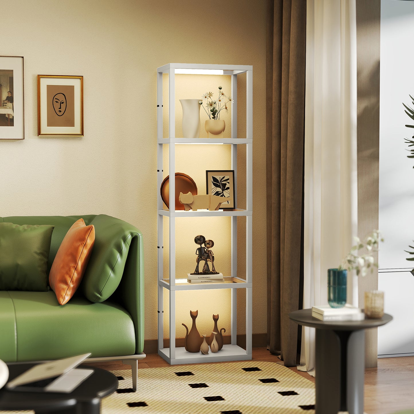 LED Floor Lamp with Glass Shelves, Dimmable Room Lamp, Grey