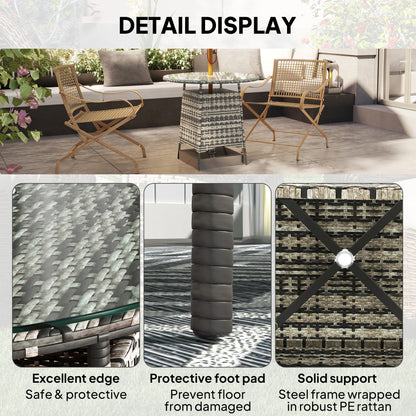 Patio Furniture Rattan Garden Table with Umbrella Hole, Grey