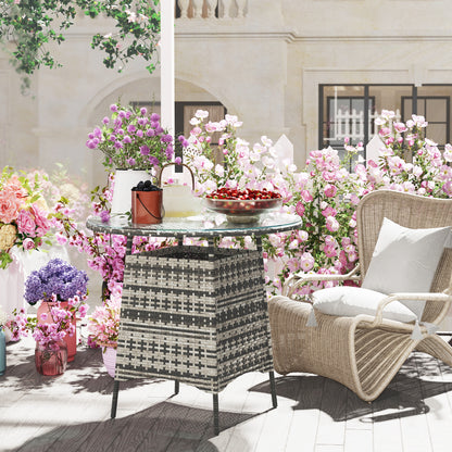 Patio Furniture Rattan Garden Table with Umbrella Hole, Grey