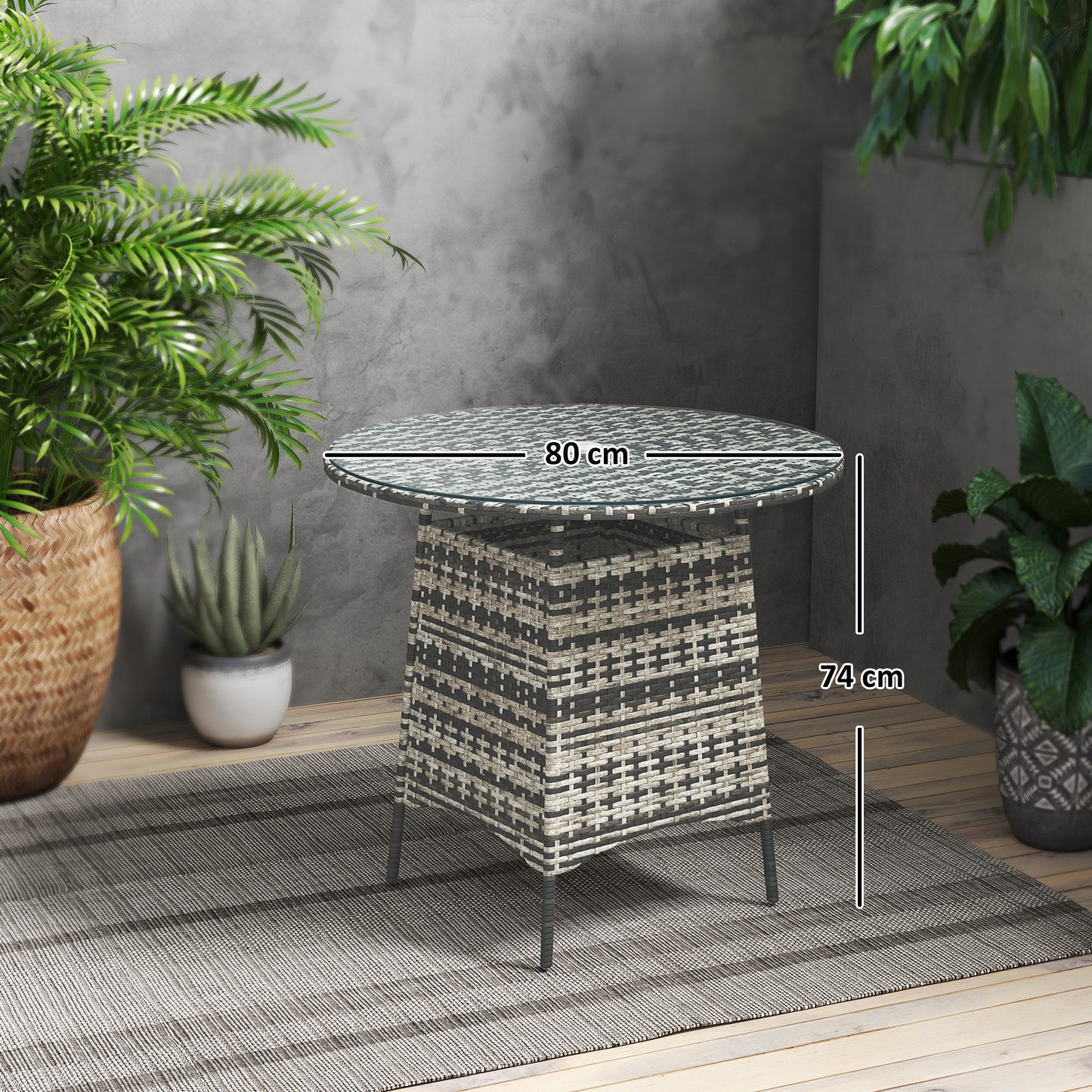Patio Furniture Rattan Garden Table with Umbrella Hole, Grey