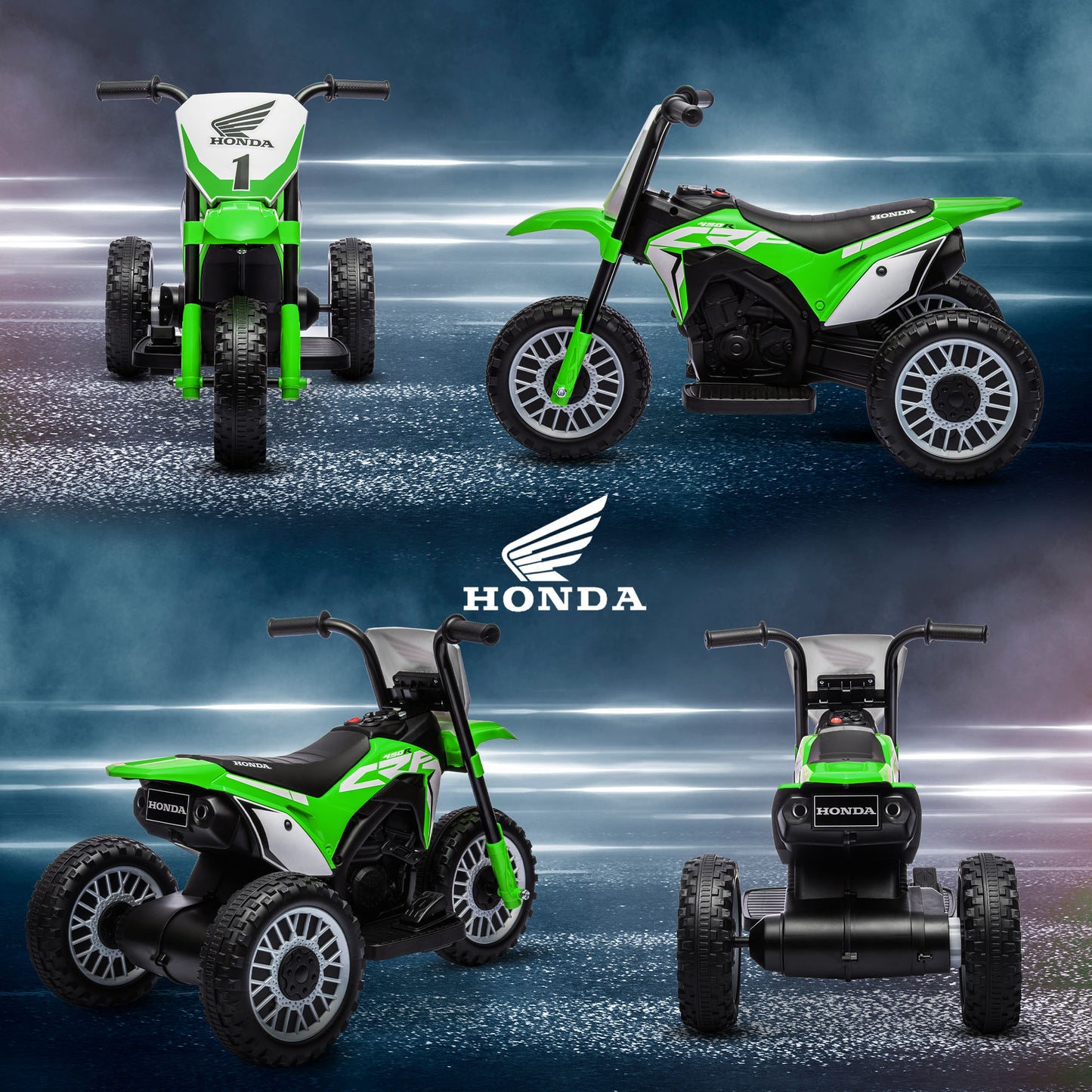 Honda CRF450RL Licensed 6V Kids Electric Motorbike w/ Horn - Green