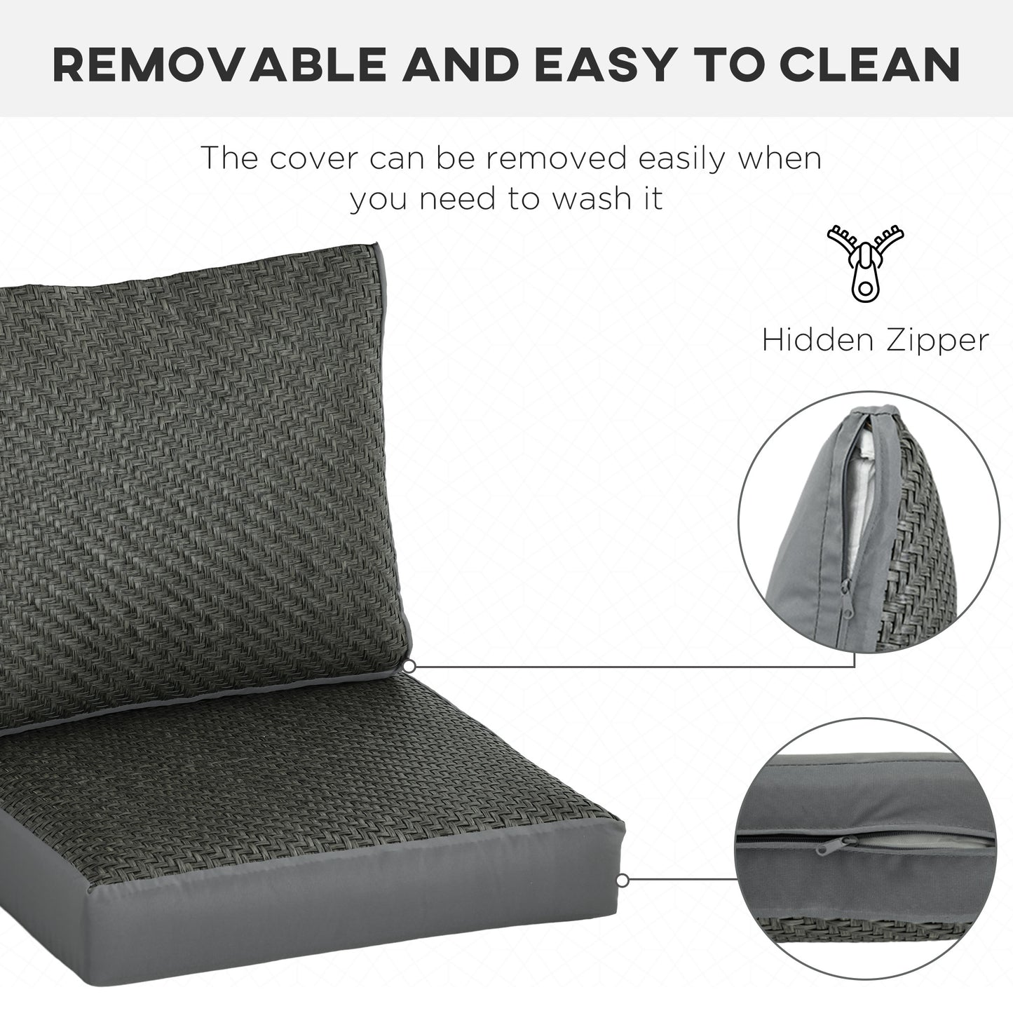 Set of 2 Outdoor Seat Cushion with Fabric and PE Rattan Cover, Grey