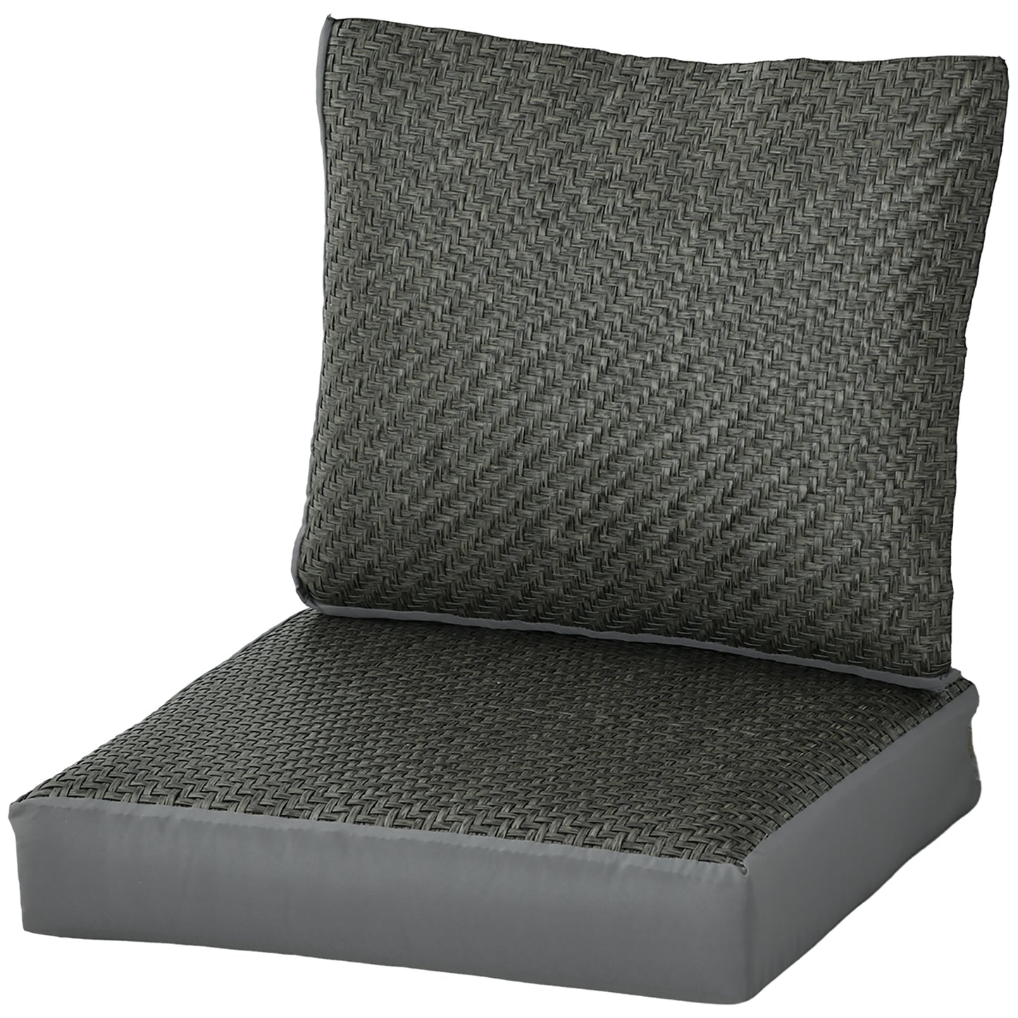 Set of 2 Outdoor Seat Cushion with Fabric and PE Rattan Cover, Grey