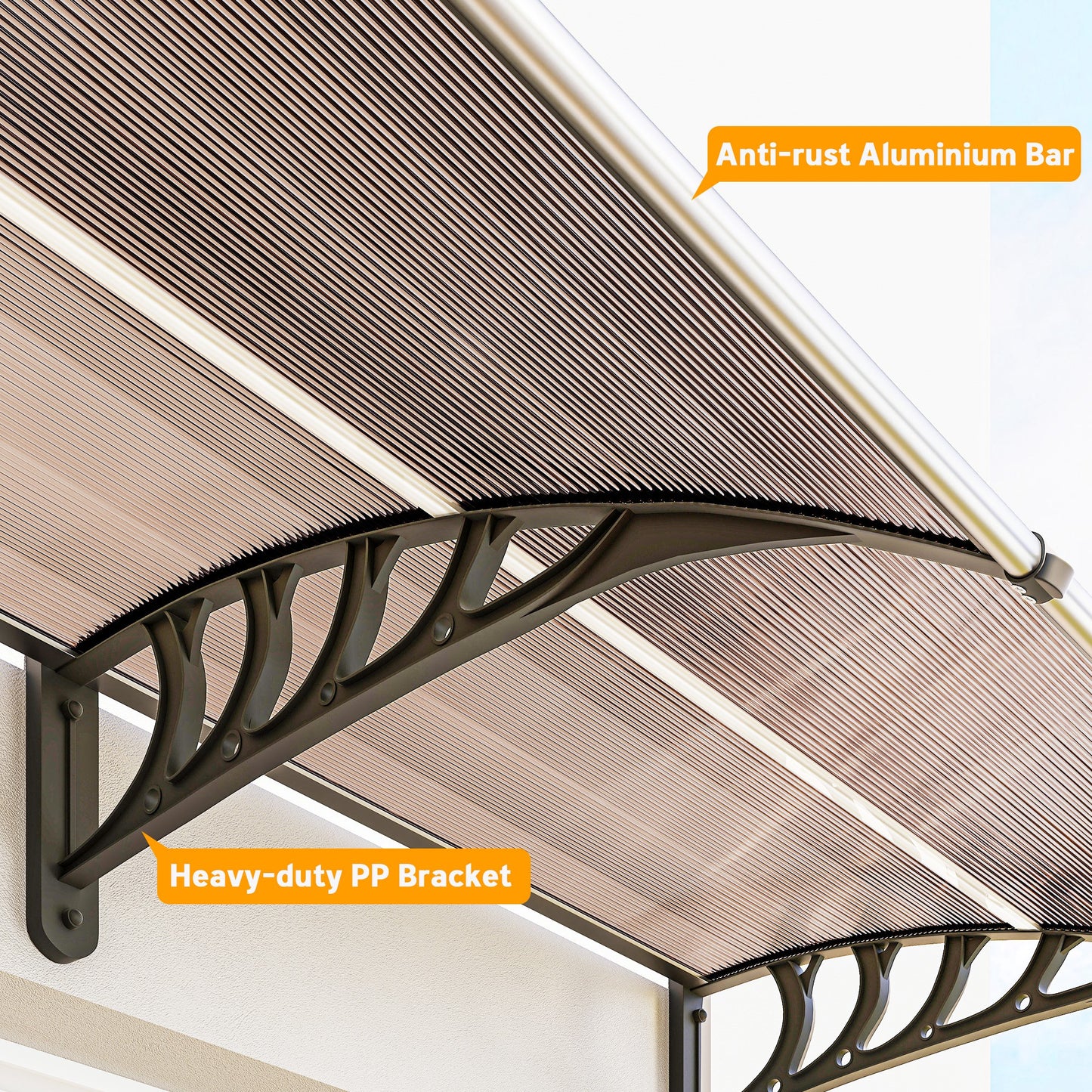Door Canopy Outdoor Awning Rain Shelter for Window Porch, Brown