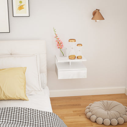 Wall Mounted Nightstand, Floating Bedside Table, High Gloss White