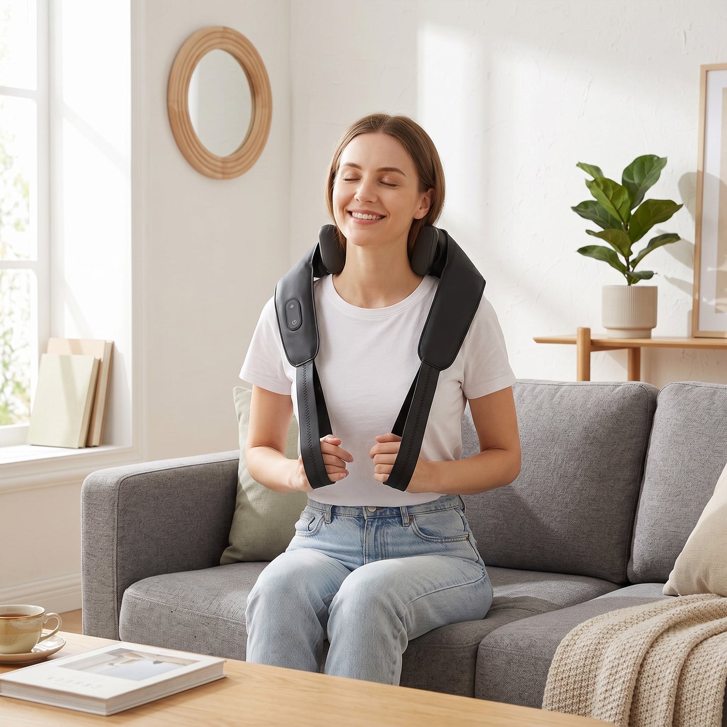 Cordless Neck Massager with Heat, Deep Tissue 4D Shiatsu Neck and Shoulder Massager for Back and Leg, for Car Home Office, Gifts for Men and Women