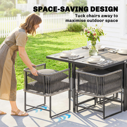 4-Seater Garden Dining Set with Space-Saving Chairs, Black