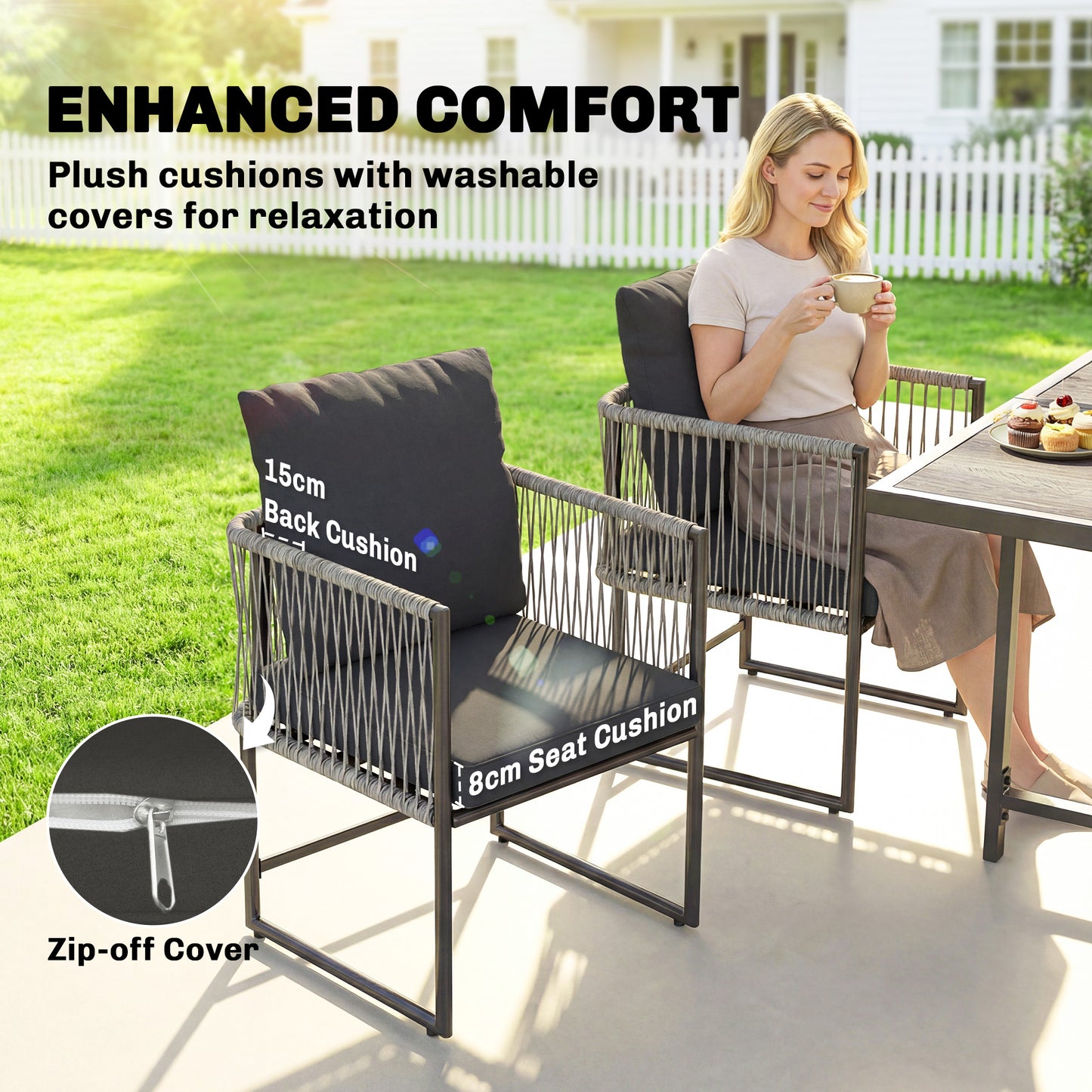 4-Seater Garden Dining Set with Space-Saving Chairs, Black