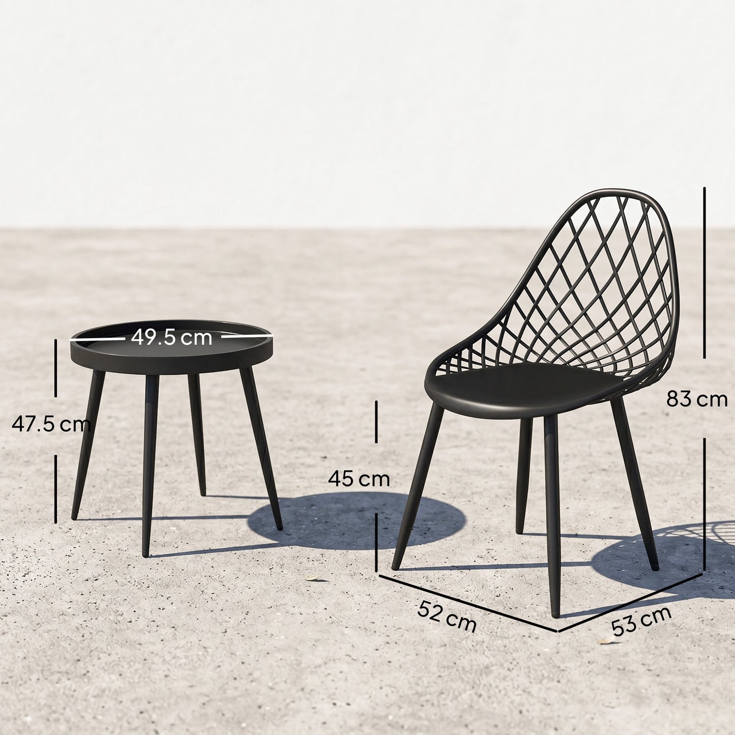 3-Piece Outdoor Bistro Set with 2 Chairs and Round Table, Weather-Resistant Metal Frame, Modern Patio Furniture for Garden, Balcony, Porch, Black