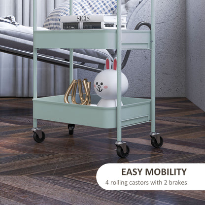 3 Tier Rolling Utility Cart with 3 Mesh Basket, Light Blue