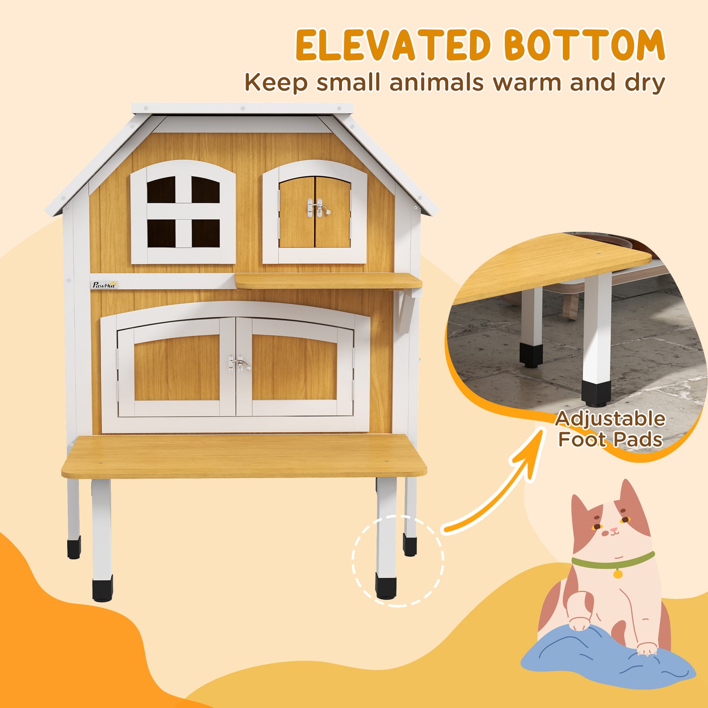 Outdoor Cat House Cat Shelter w/ Openable Asphalt Roof, Escape Doors