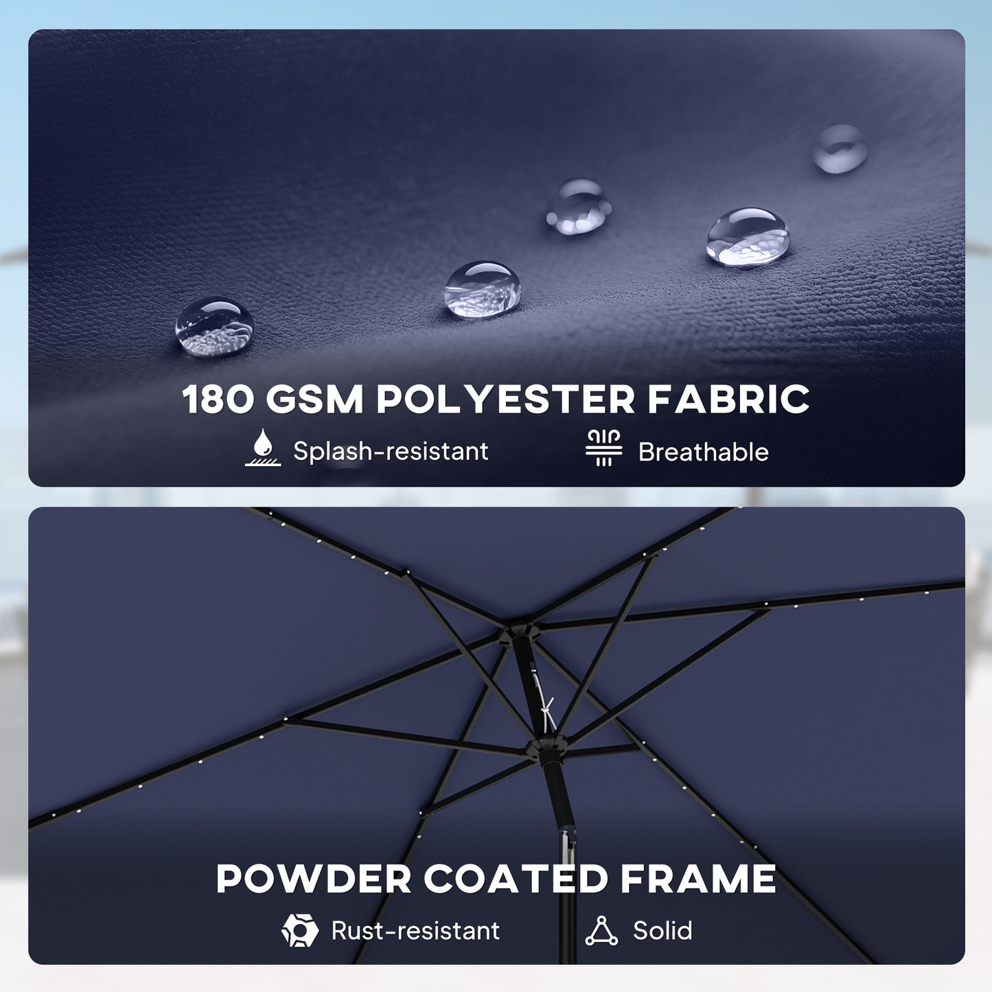 3 x 2 m Garden Parasol Umbrella with Light, Outdoor Patio Umbrella