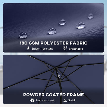 3 x 2 m Garden Parasol Umbrella with Light, Outdoor Patio Umbrella