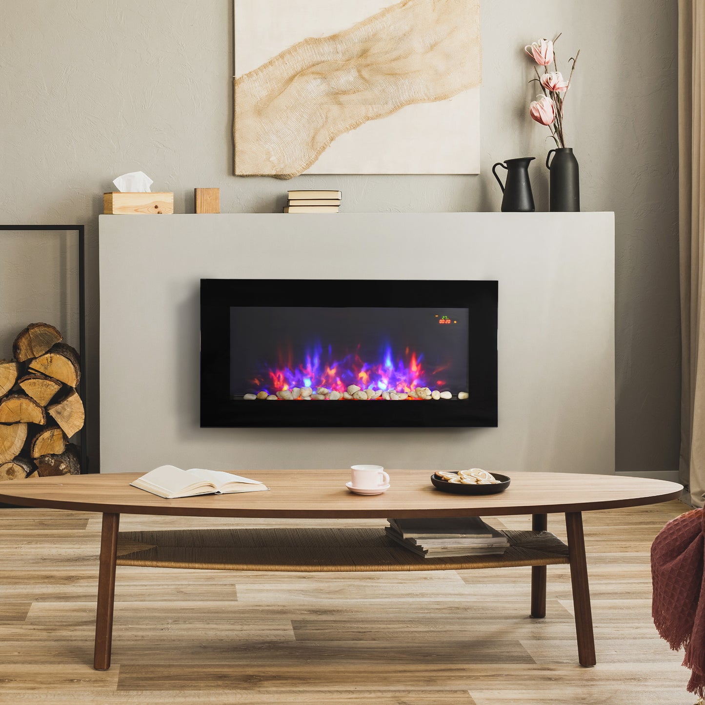 1000W/2000W LED Electric Fireplace Automatic Function Remote Timer Safe