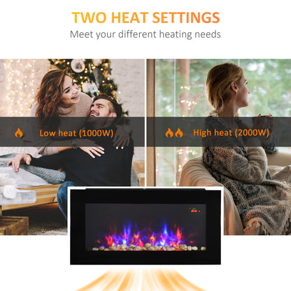 1000W/2000W LED Electric Fireplace Automatic Function Remote Timer Safe