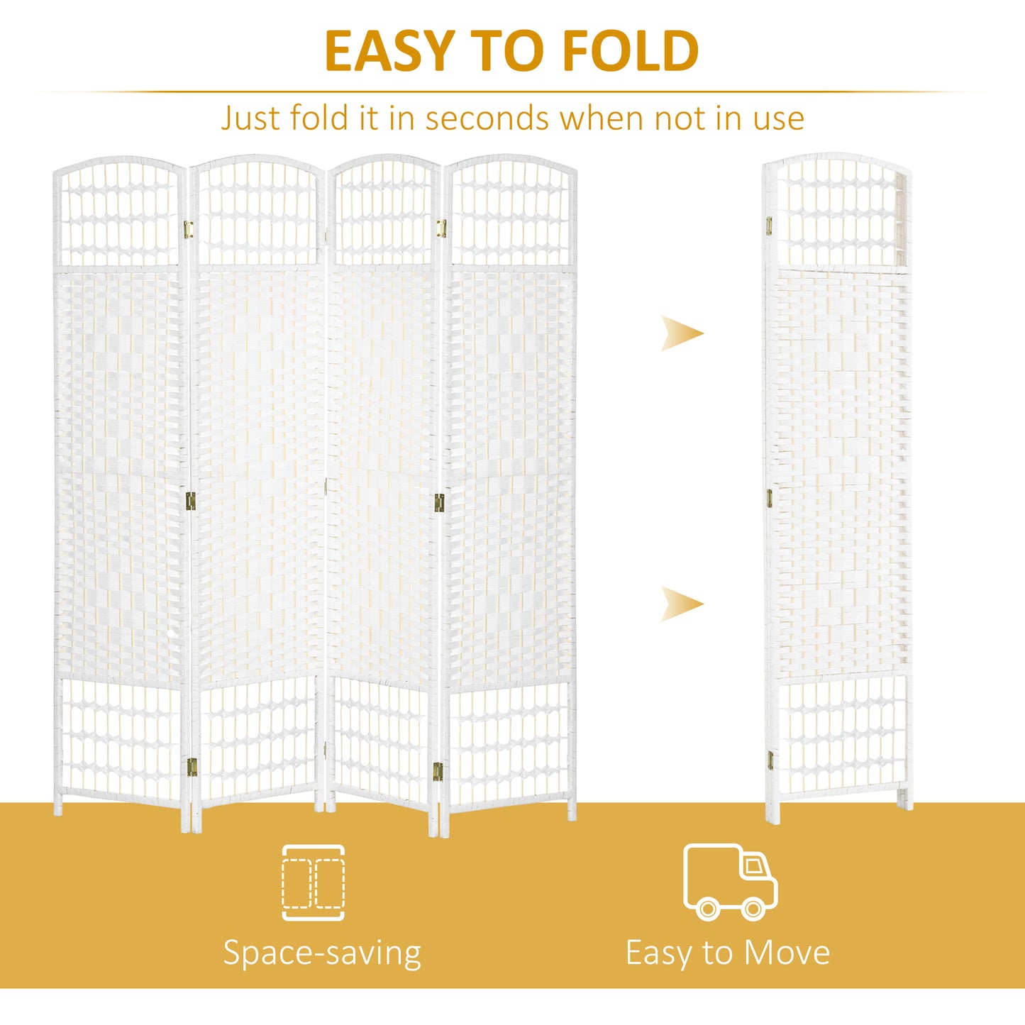 4 Panel Folding Room Divider, 170cm Freestanding Privacy Screen, White