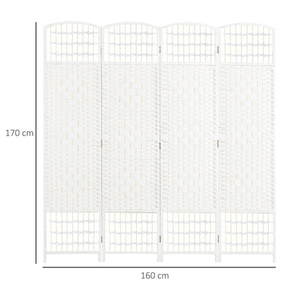 4 Panel Folding Room Divider, 170cm Freestanding Privacy Screen, White