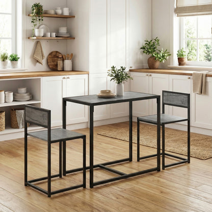 3 Piece Dining Table Set with Metal Frame Charcoal Grey Wood-Effect