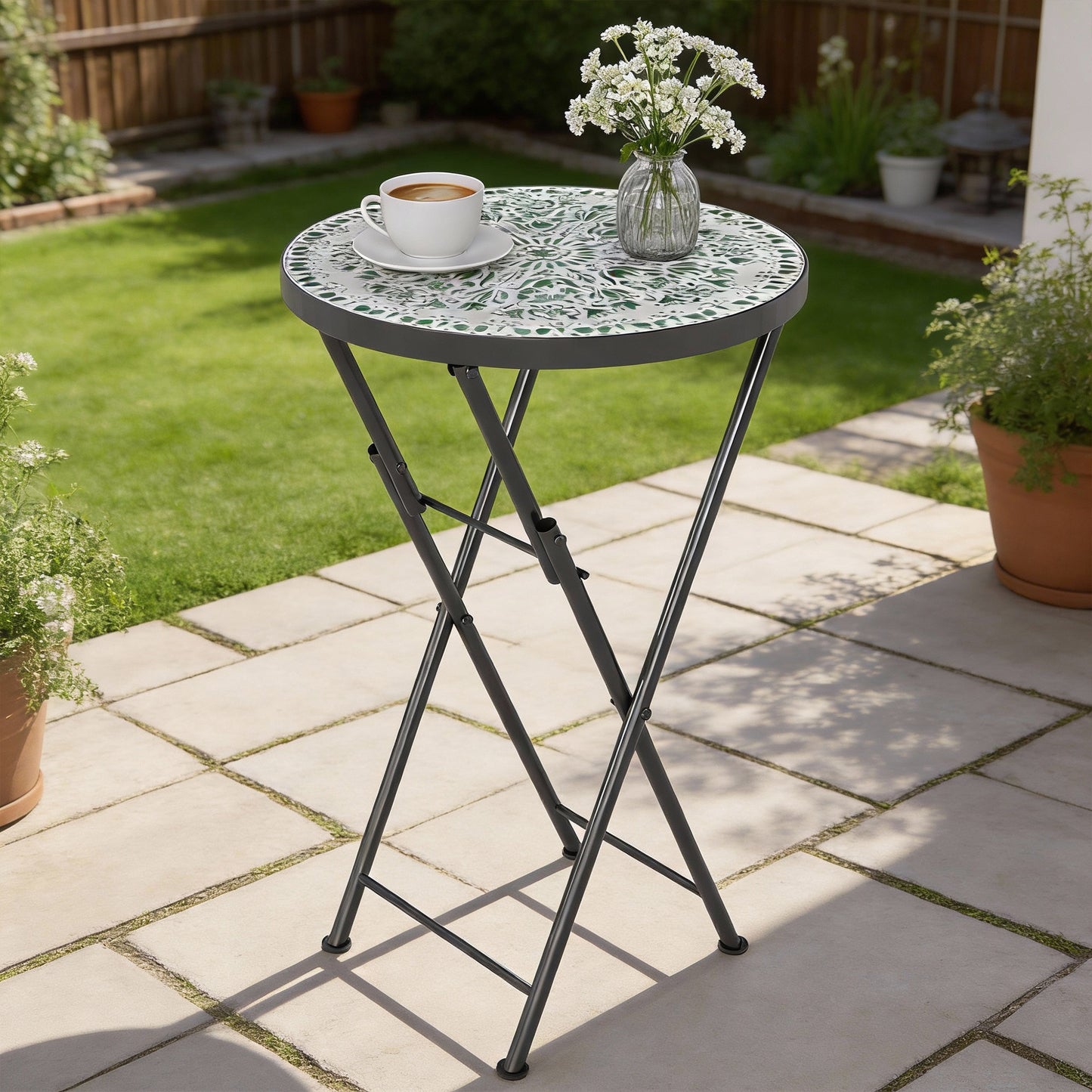 Mosaic Garden Table, 35.5cm Folding Coffee Table, Green