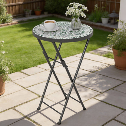 Mosaic Garden Table, 35.5cm Folding Coffee Table, Green