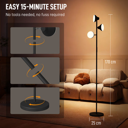 RGB Floor Lamp with 3 Rotatable Head, Modern Standing Lamp, Black